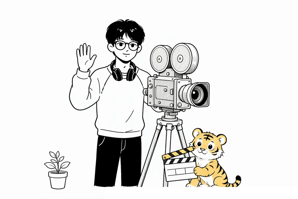 CYY 和小老虎用相机记录生活的插画